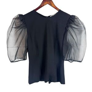 Zara | Black Top w Sheer Puff Sleeves, M